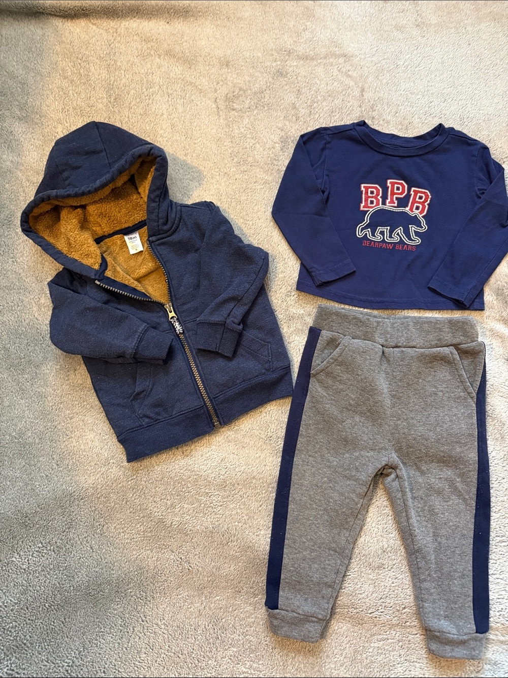 BearPaw Navy & Gray Kids lined Jogger Set with Lined Hoodie